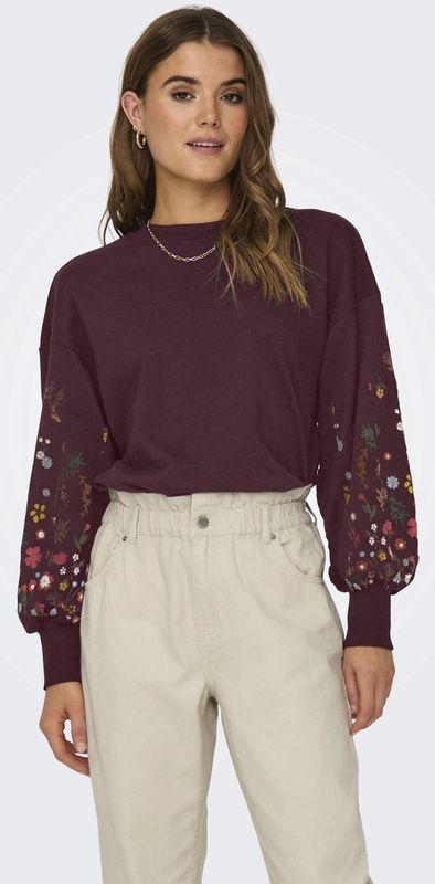 Only - Onlbrooke O-neck Flower Swt - Sweater - Wijnrood
