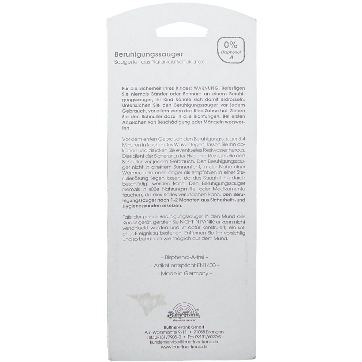 Baby-Frank® Beruhigungssauger Latex 0-6 Monate gelb/rot