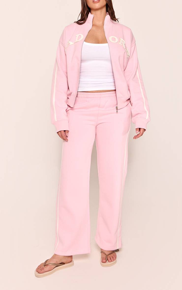 Rose Jogging Jambe Large Appliqué Contraste Jadore Shape