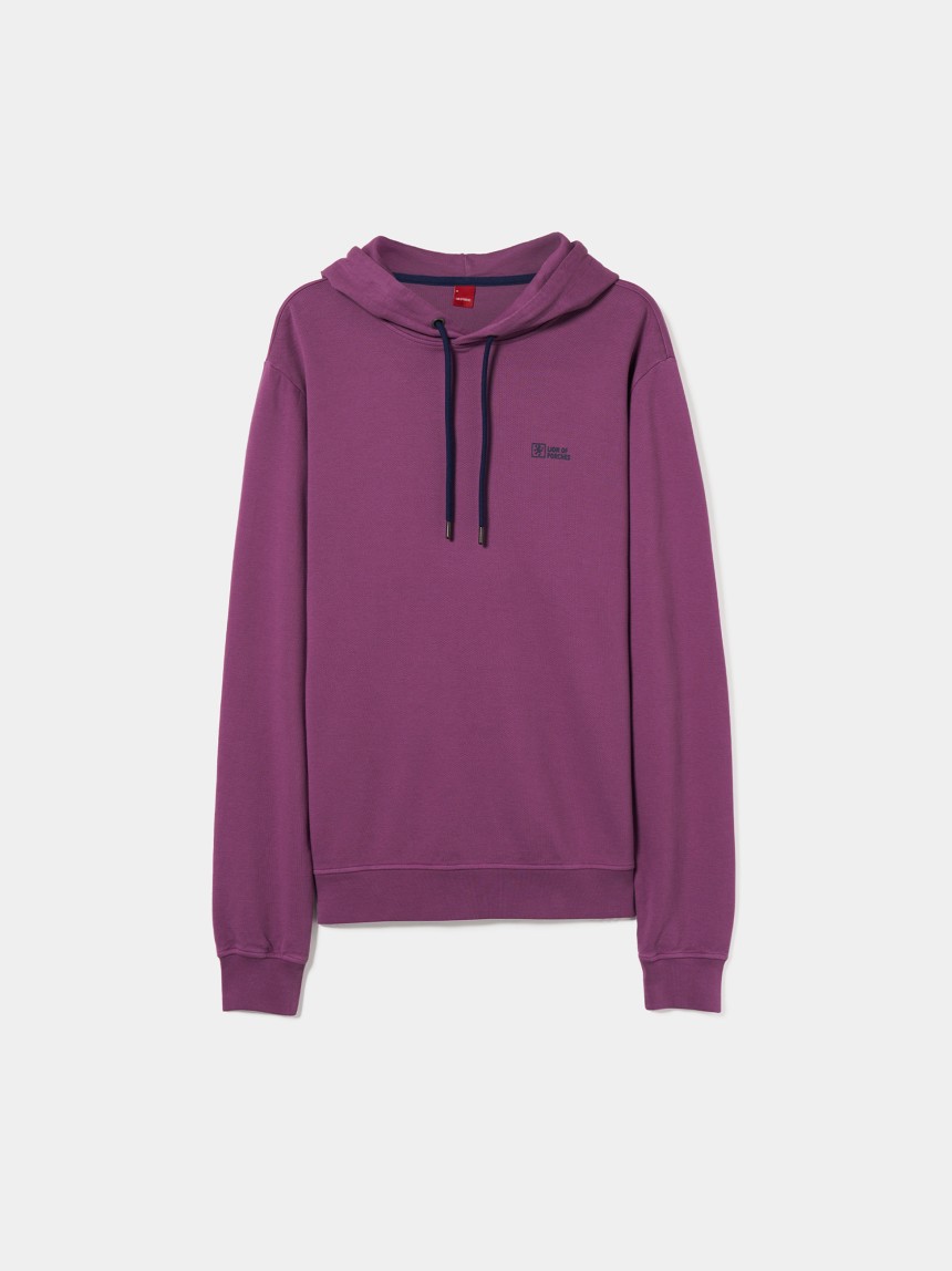 Sweater com capuz em malha piqué