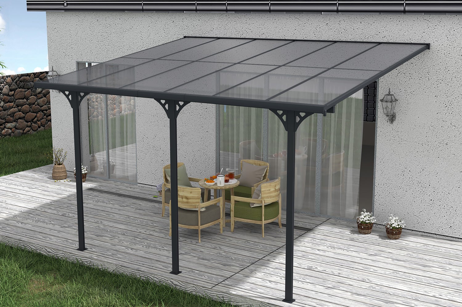 Terrasoverkapping/carport KLEO 400L300 aluminium grijs
