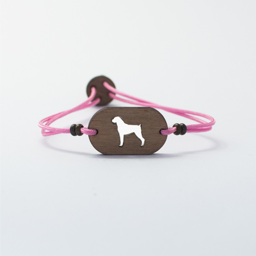 Pulseira de madeira personalizável com boxeador rosa