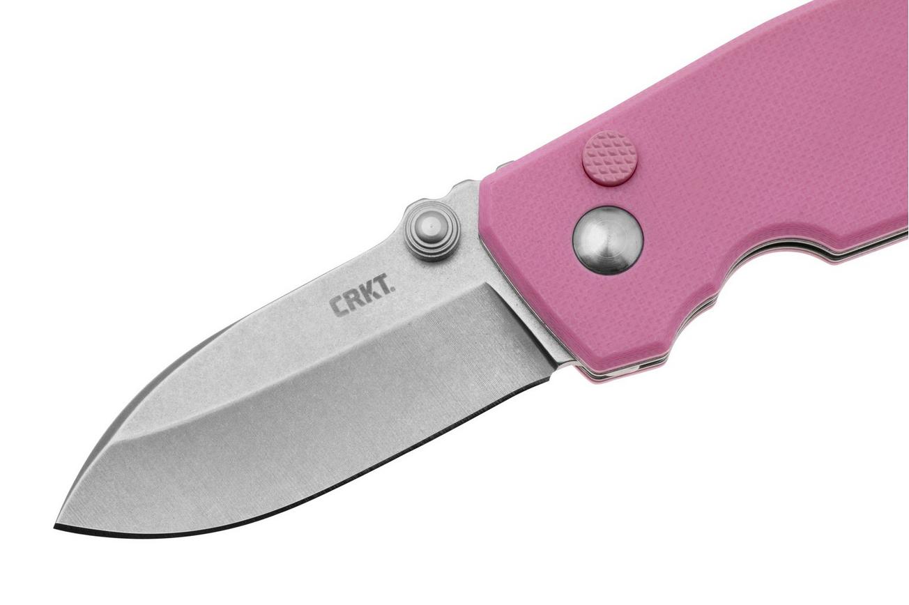 CRKT Squid Button Lock 2474P Stonewashed 14C28N, Rose Quartz G10, zakmes, Lucas Burnley design