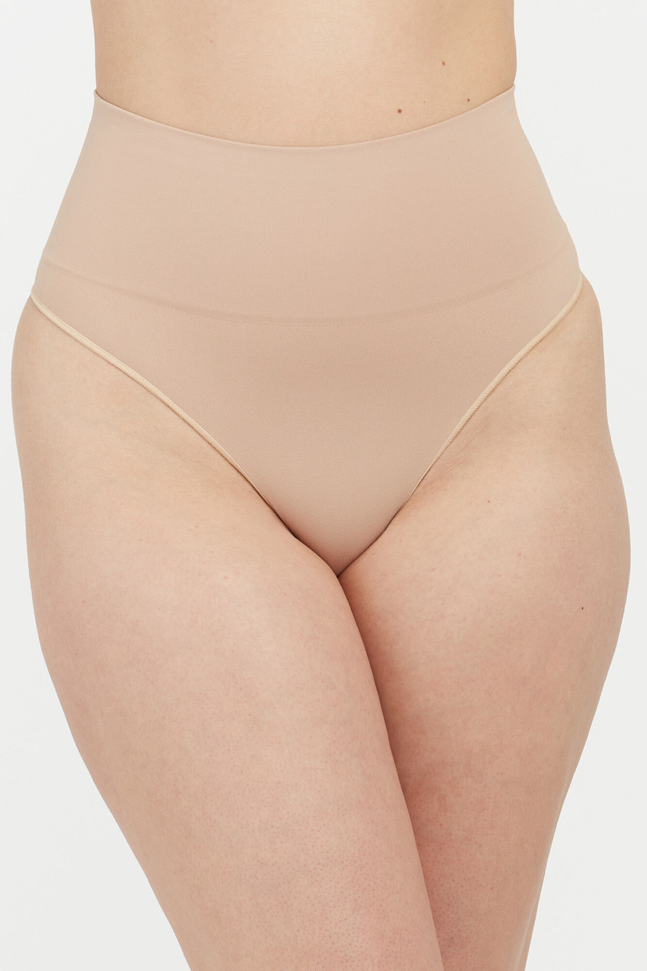 Calcinha fio dental modeladora de cintura alta em nylon reciclado - cor nude