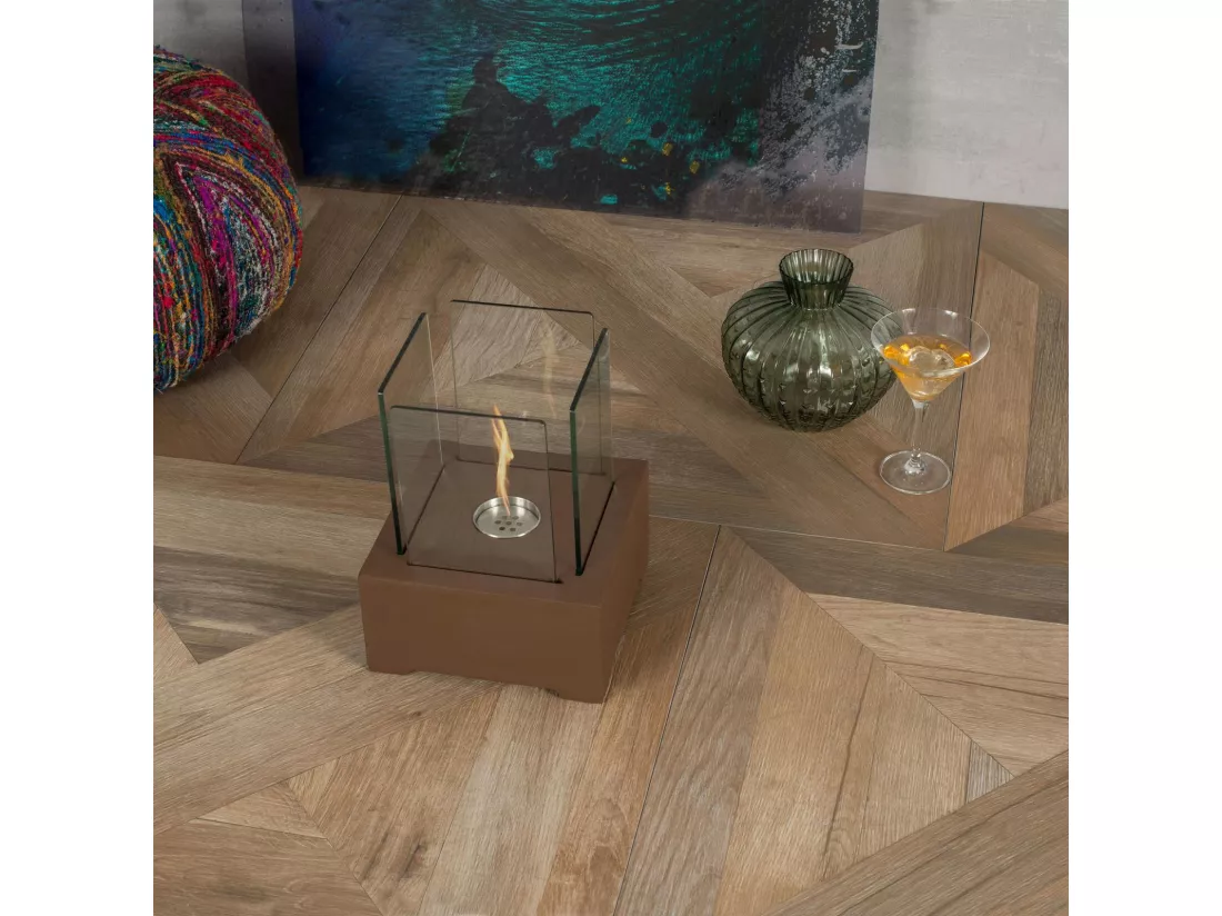 Cheminée bio de table en magnésie marron 22x22x29h cm