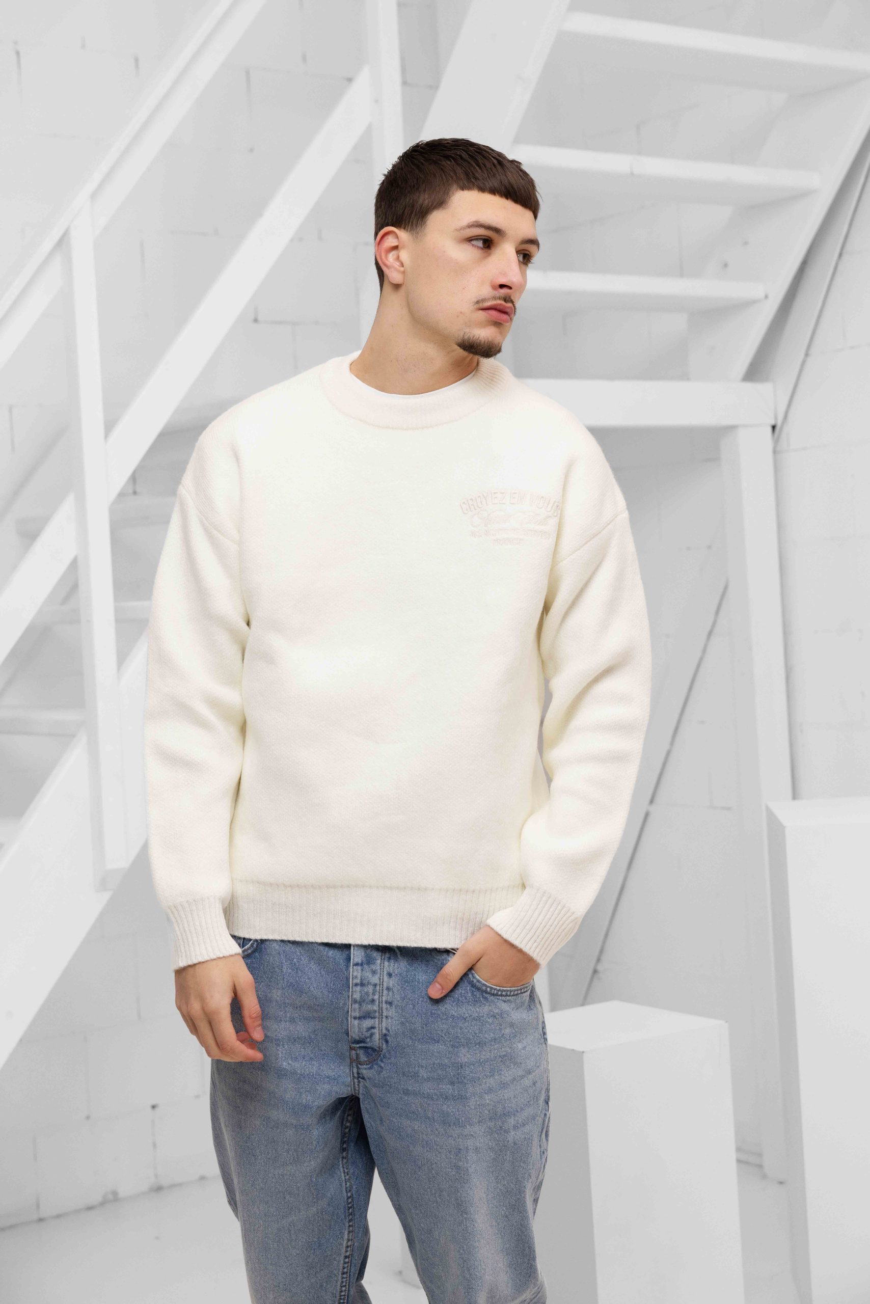 Croyez 'En Vous' Knit Sweater Heren Gebroken Wit