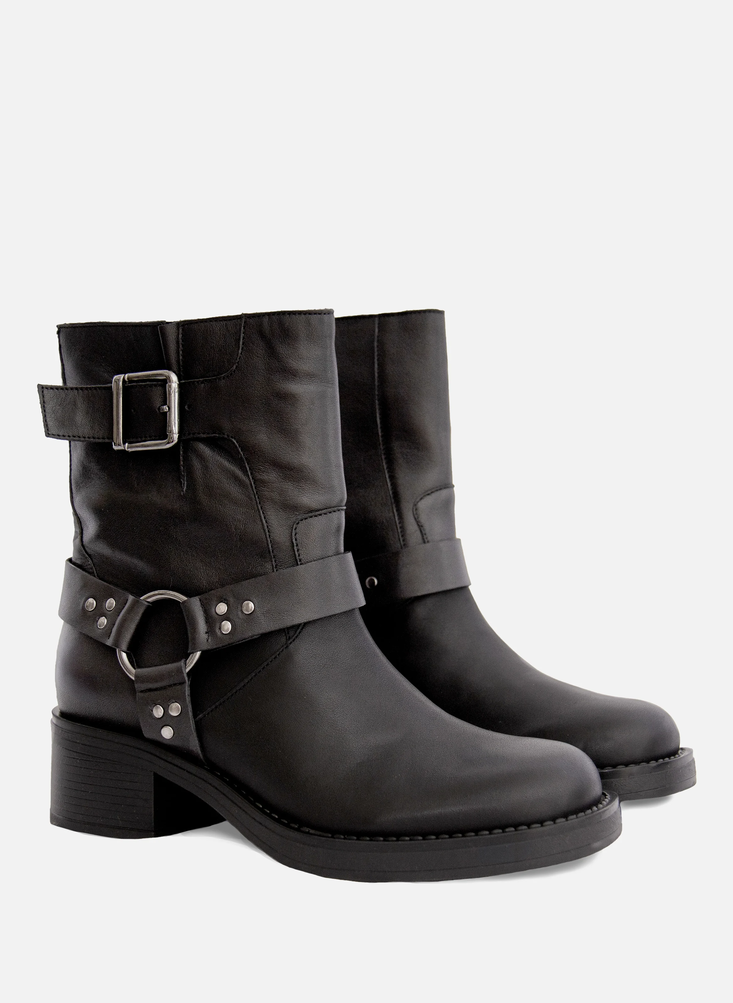 Bottines biker cuir | Noir