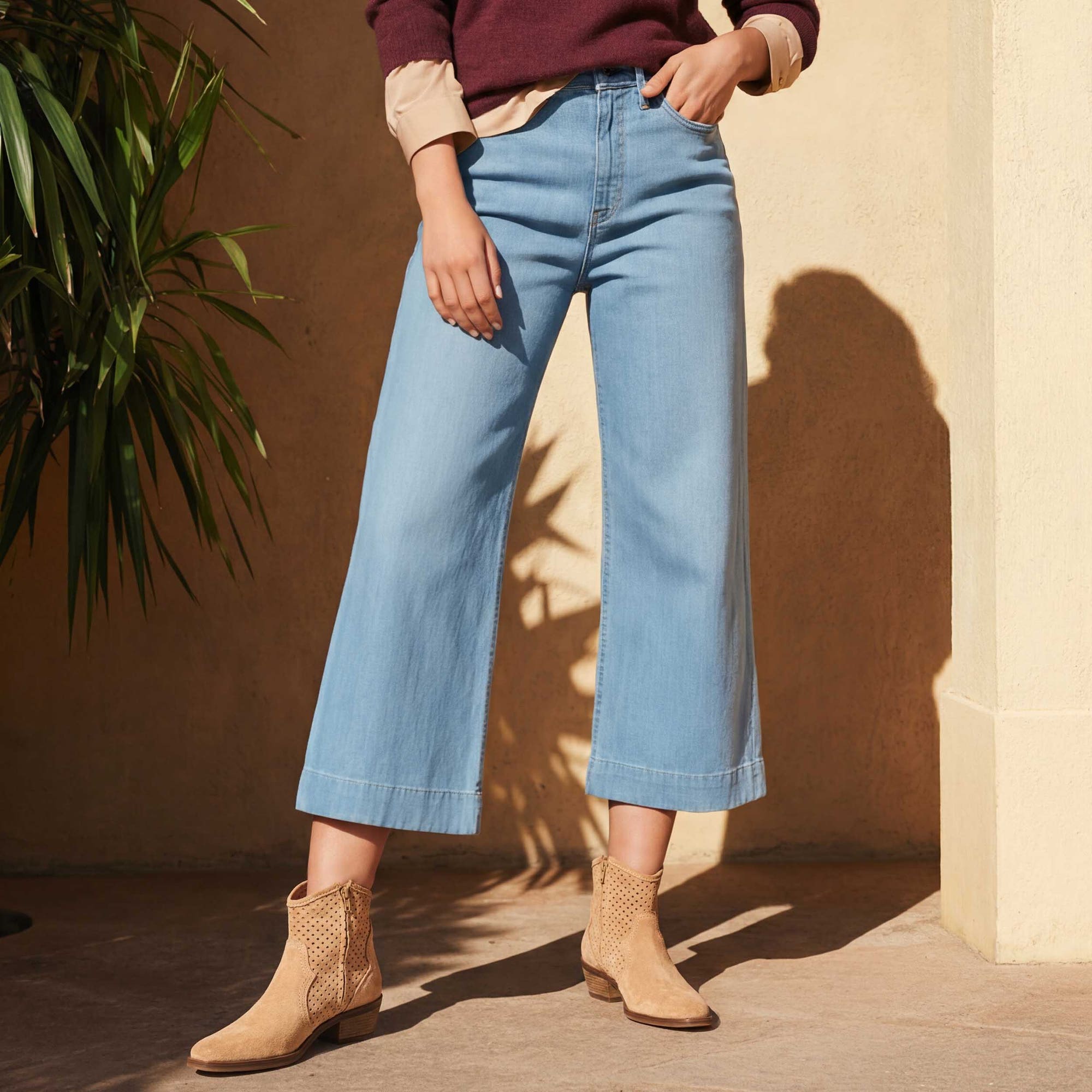 Santiags à talon Femme en cuir beige