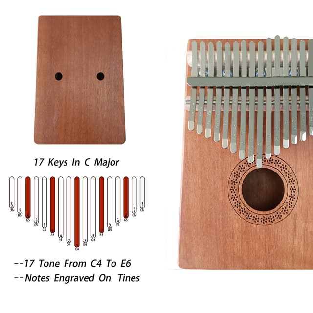 Kalimba Thumb Piano lavet af mahognitræ (mørkebrun)