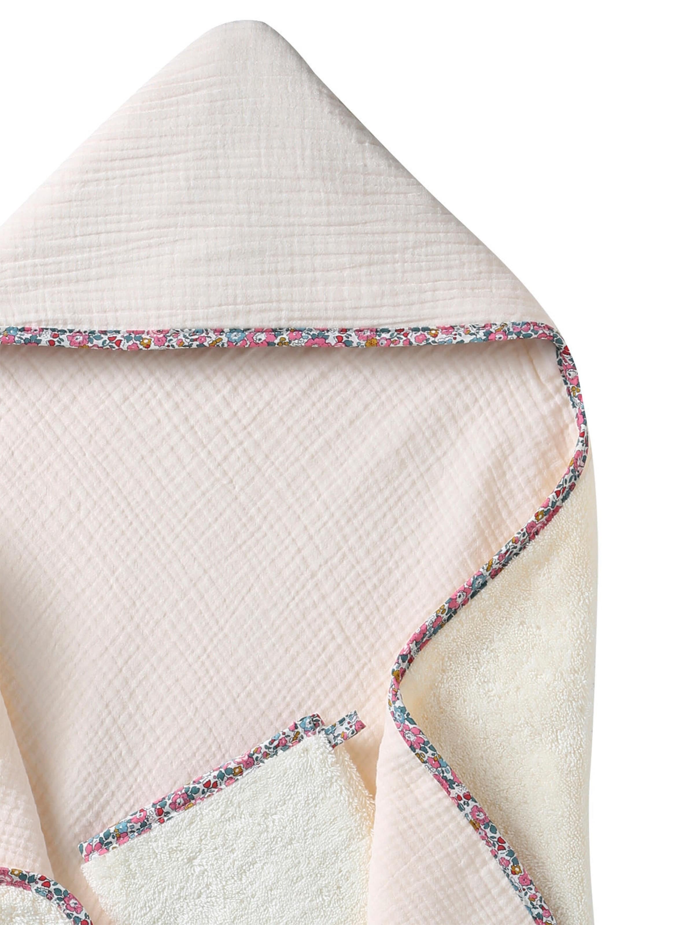 Envie de Fraise Baby Geschenkset aus Badecape mit Liberty-Stoff & Waschhandschuh weiß
