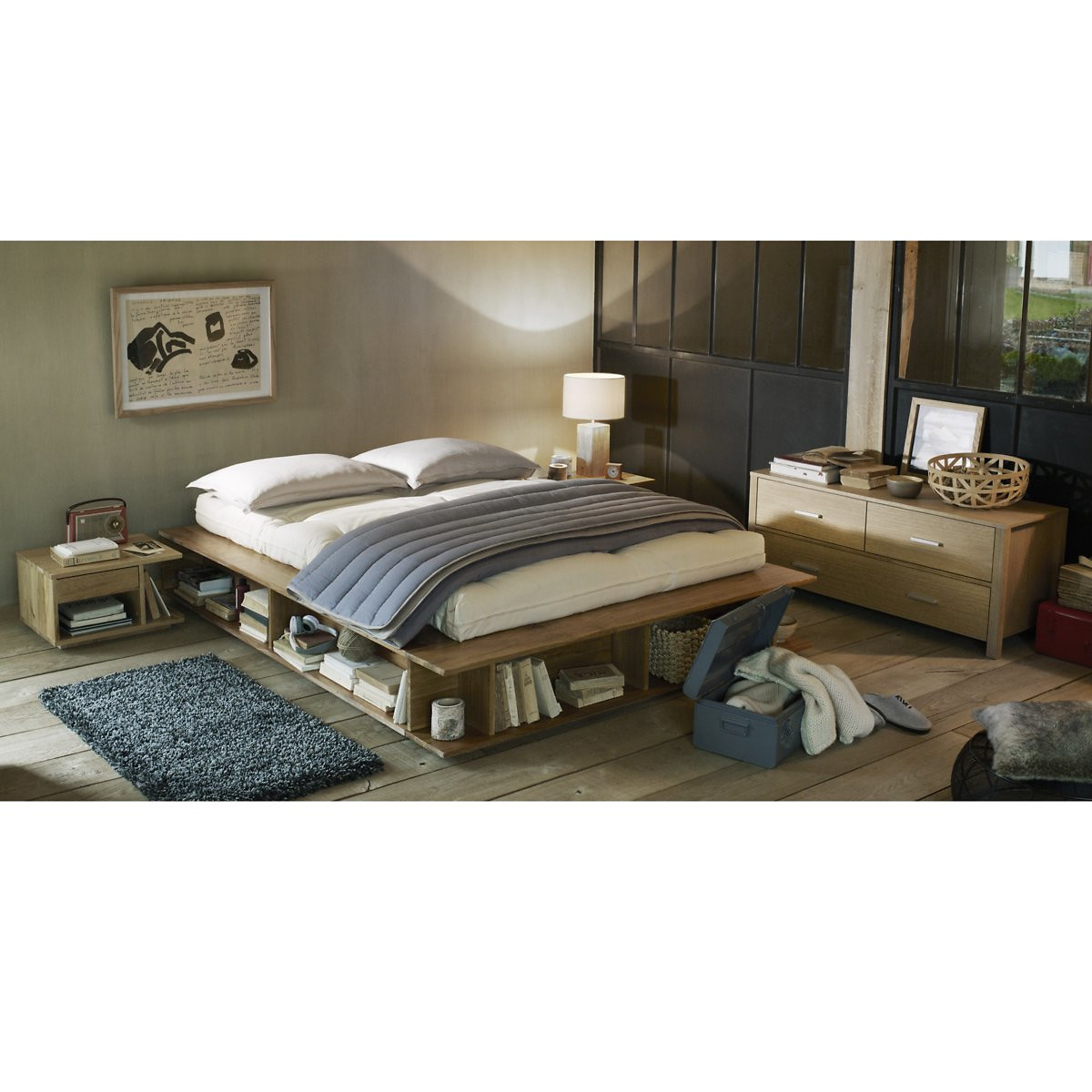 LA REDOUTE INTERIEURS<br>Cama com espaço de arrumação, base de cama semi-elevável Presto