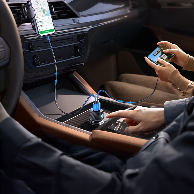 (60W) USB A / USB C Auto KFZ Ladegerät PD / QC mit LED Beleuchtung - Schwarz