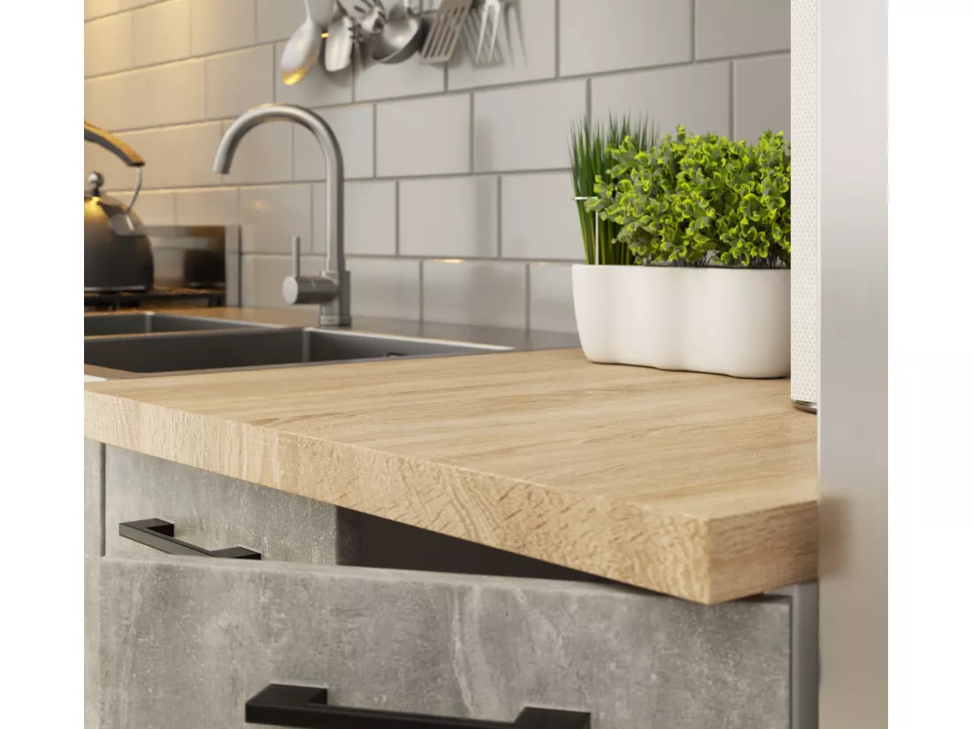 Ensemble De Cuisine AKORD OLIWIA 2.4m Blanc 240 cm 11 portes 1 tiroir façade Béton 240x46x203 cm