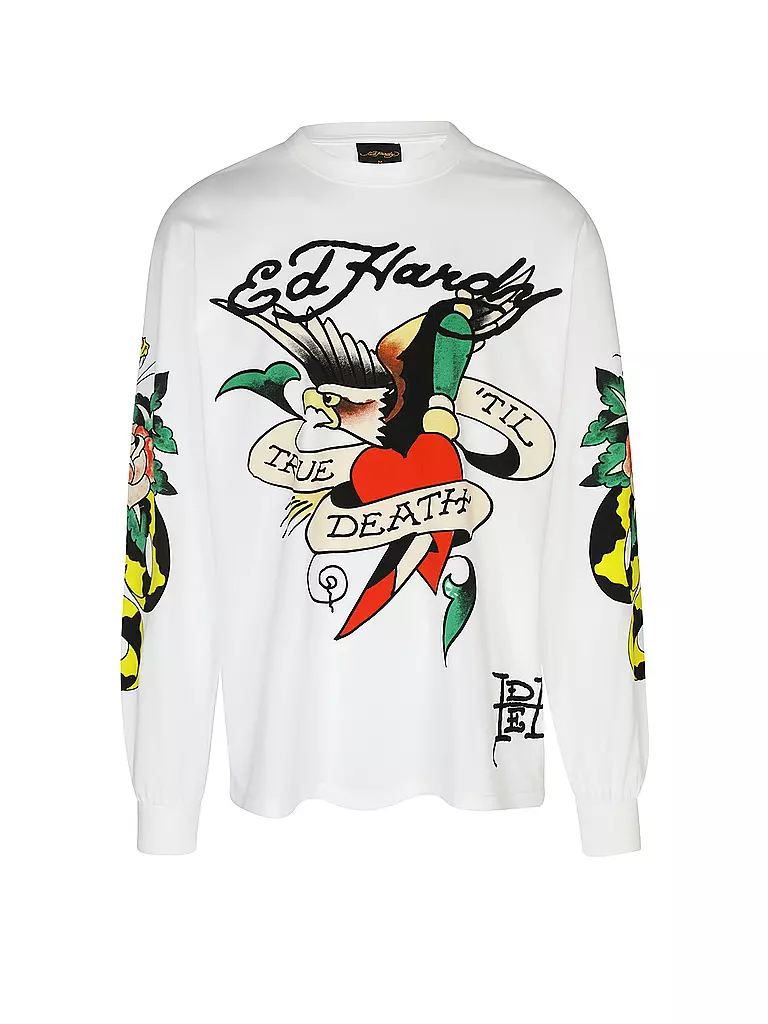 ED HARDY T-Shirt TRUE TILL ROSE SNAKE weiss