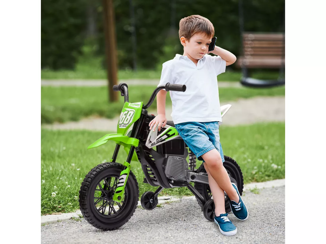 Moto cross électrique dirt bike enfant 12V 2 moteurs 2 vitesses 2,4-5 Km/h musiques vert
