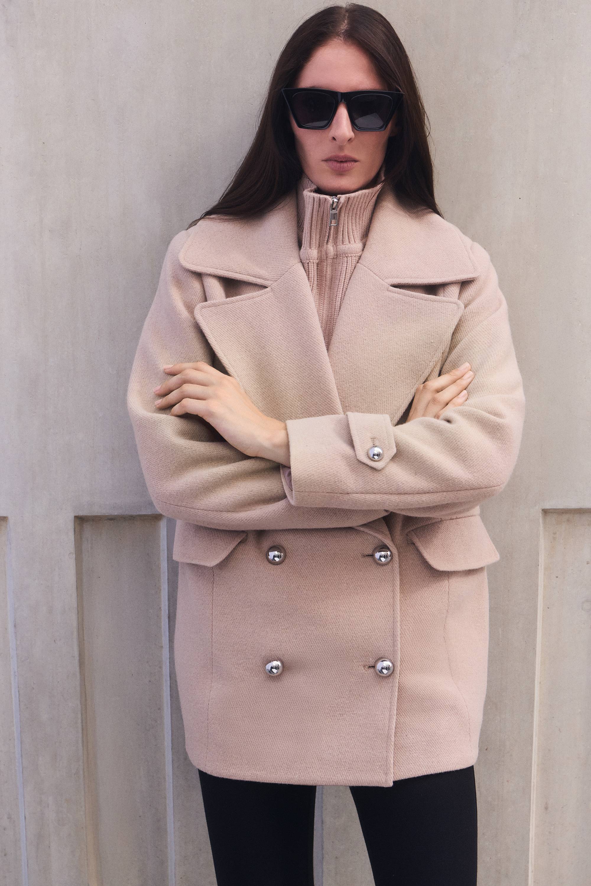 KarenMillen Caban Croisé Ajusté en Laine avec Col Tricoté Amovible
