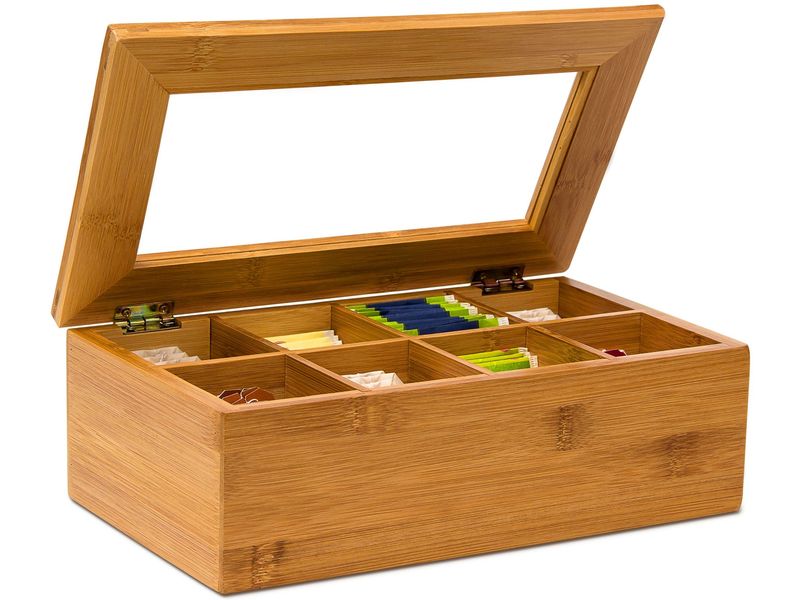 relaxdays Teebeutel-Box Braun Praktischer Teebeutel-Organizer aus Bambus