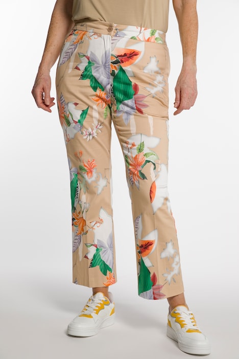 7/8-Bootcut-Hose, Blüten, Bügelfalte, schmales Bein