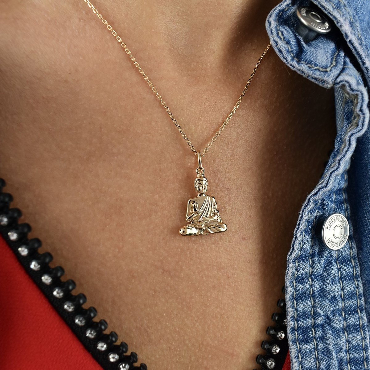 Collier Bouddha Symbole de paix et de bonheur Plaqué OR 750 3 microns