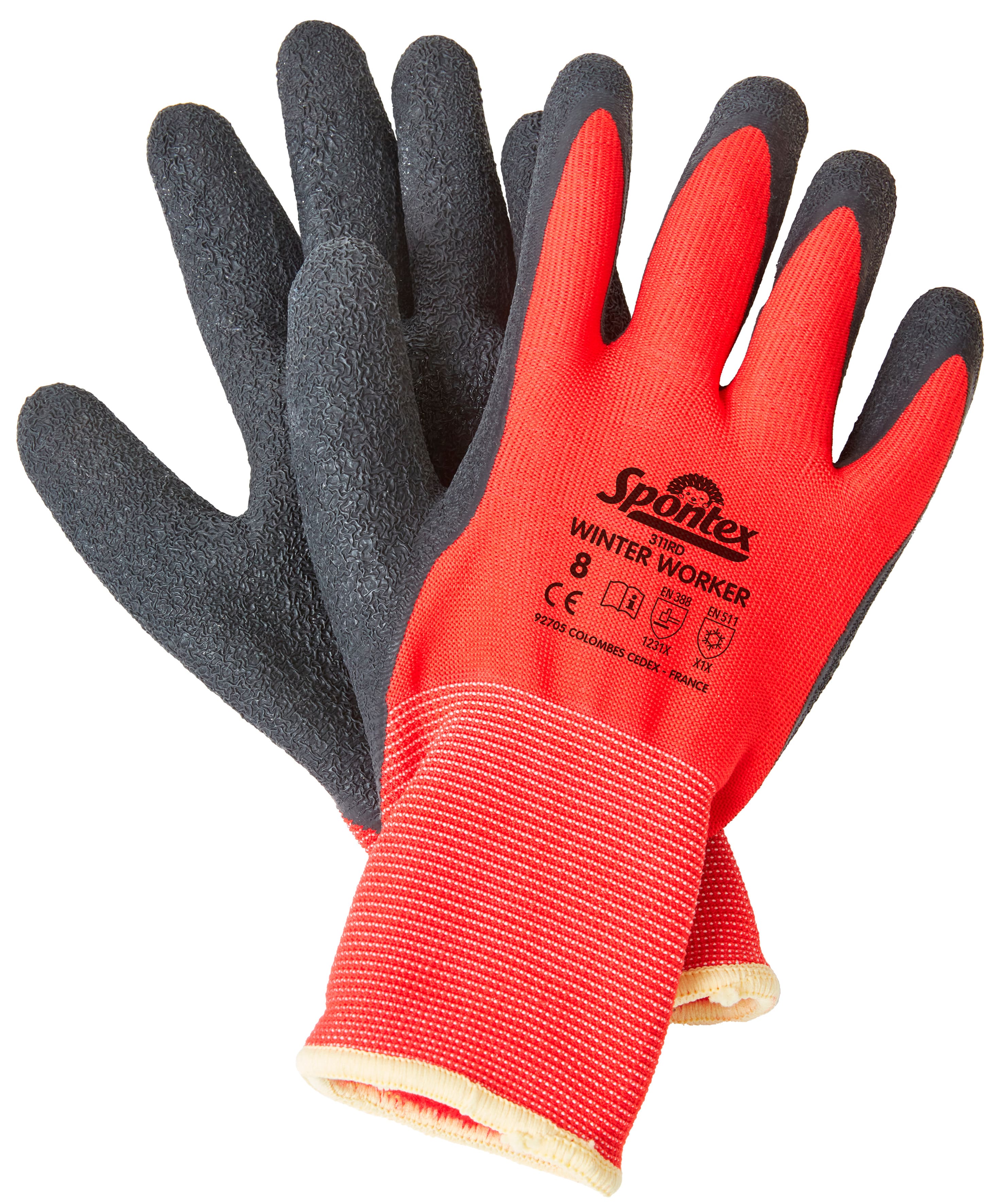 Arbeitshandschuhe Winter Worker Gr.7 - schwarz, rot, grün