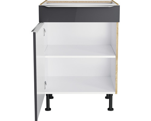 Optifit onderkast met lade en draaideur Linus984 BxDxH 60x58,4x87 cm antraciet glanzend gedemonteerd scharnier omkeerbaar (links of rechts te monteren)