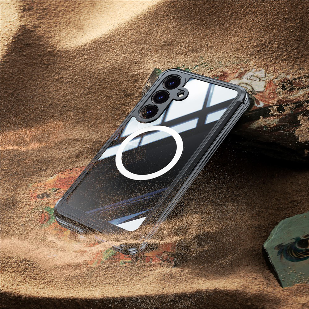 Samsung Galaxy S25 FE Magnetische Alu Schutzhülle mit Panzer Glas Backcover   Display- / Kameraglasschutz MagSafe-Modul - Schwarz