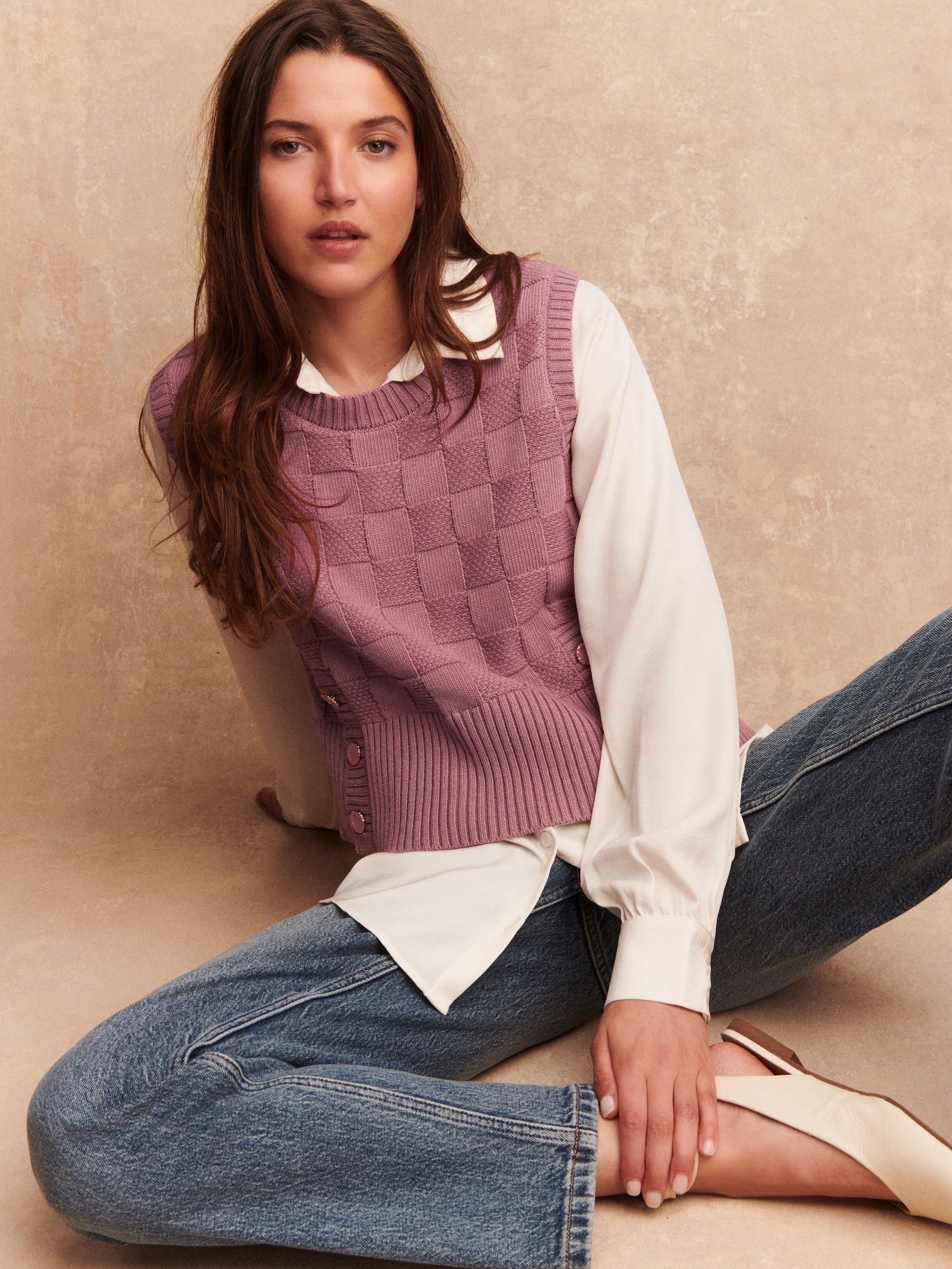 Lichtroze - Knitted Tank Shirt Layer With Button Detail