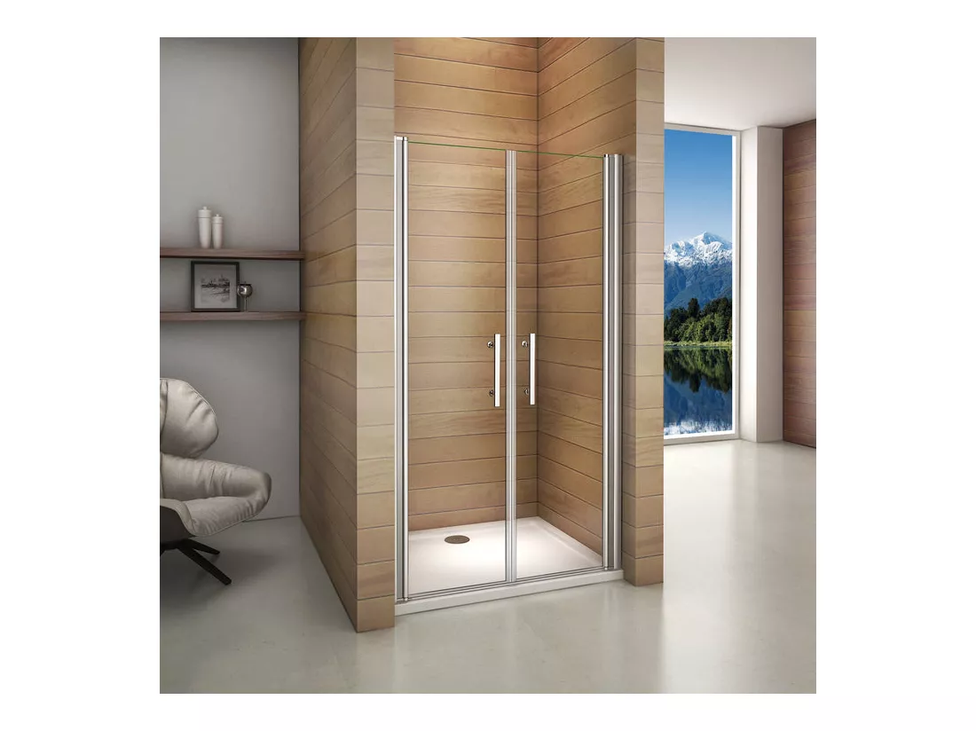 Porte de douche battante 100x197cm porte de douche pivotante à 180°, en verre 6mm anticalcaire, installation en niche