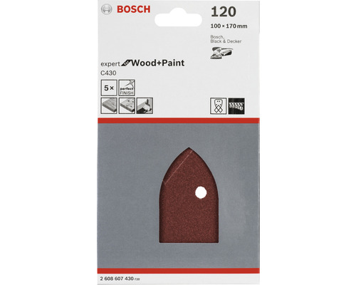 Schuurblad voor Bosch multischuurmachine, 95x135 mm, korrel 120, 5 stuks