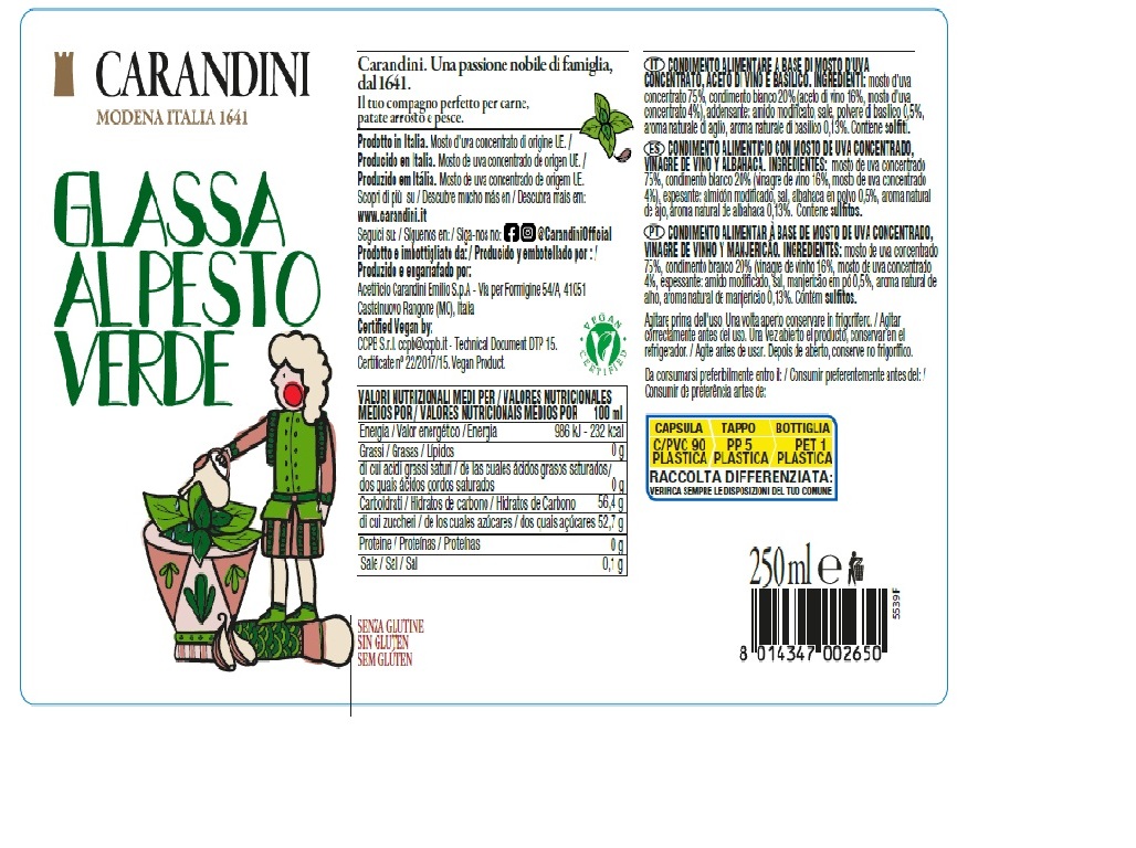 CREME BALSÂMICO CARANDINI PESTO 250ML