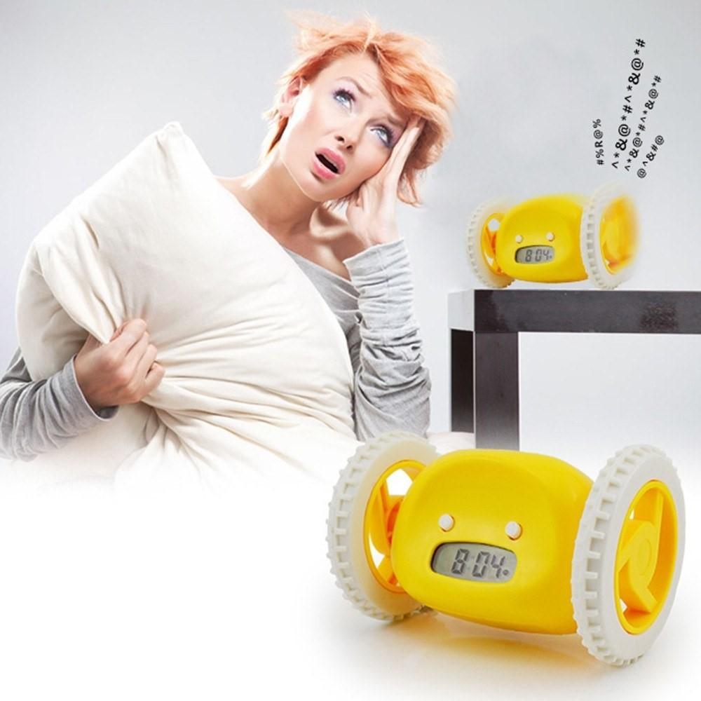 Digitaler Runaway Wecker Rollende Nachttisch Uhr Flüchtender Wecker auf Rädern (Batteriebetrieben) - Schwarz