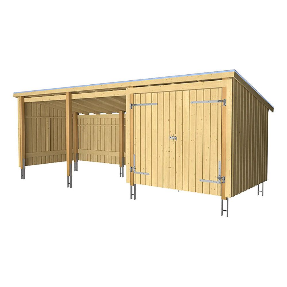 REDSKAPSBOD PLUS NORDIC INKL TAKPAPP/STOLPEFOT DOBBELDØR/ÅPEN 14M²