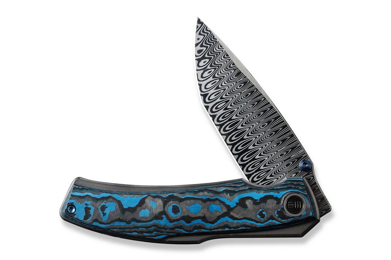 WE Knife Swordfin WE23067-DS1 Hugin Damasteel, Arctic Storm Fat Carbon Fiber Bead Blasted Titanium zakmes, Thys Meades design