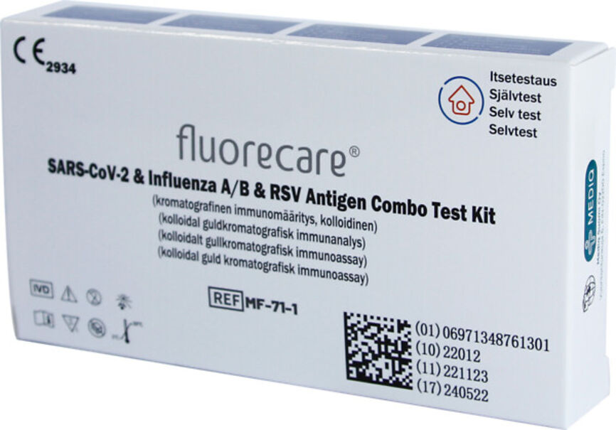 Fluorecare Kombitest til hjemmebruk for SARS-CoV-2, influensa A/B og RS-virus