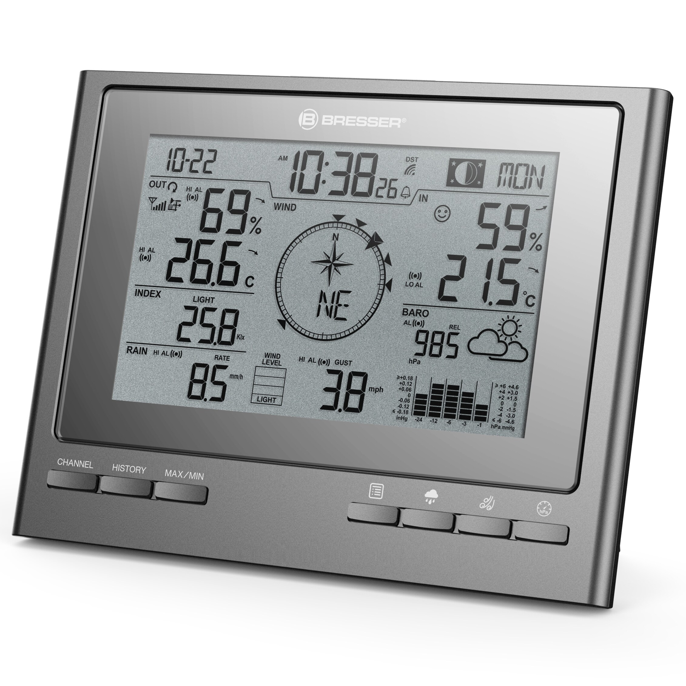 BRESSER zusätzliche / Ersatz-Basisstation für 7003100 ClimateScout Wetterstation Farbe: schwarz