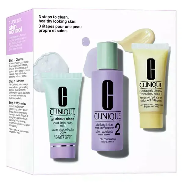 Kit de Descoberta de Cuidados com a Pele Clinique Basic em 3 Passos para Pele Seca a Mista
