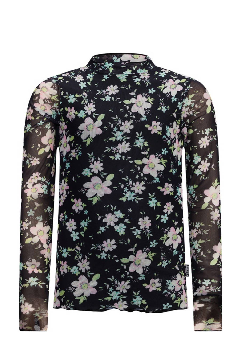 Retour Jeans gebloemde semi-transparantetop Rose zwart/roze