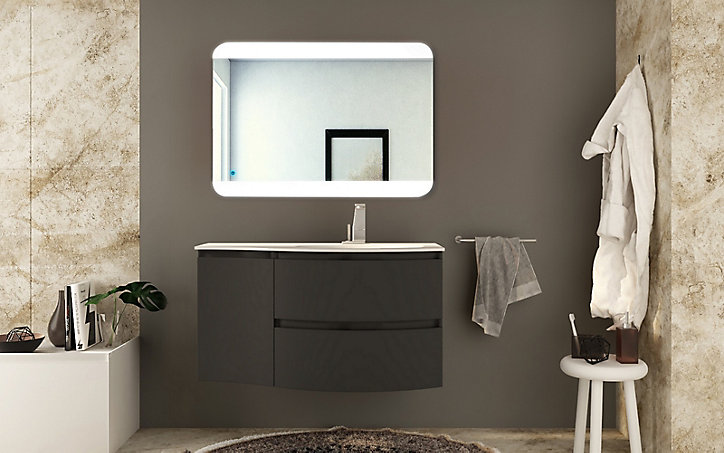 Meuble sous vasque graphite Vague 104 cm + complément gauche + plan vasque en résine