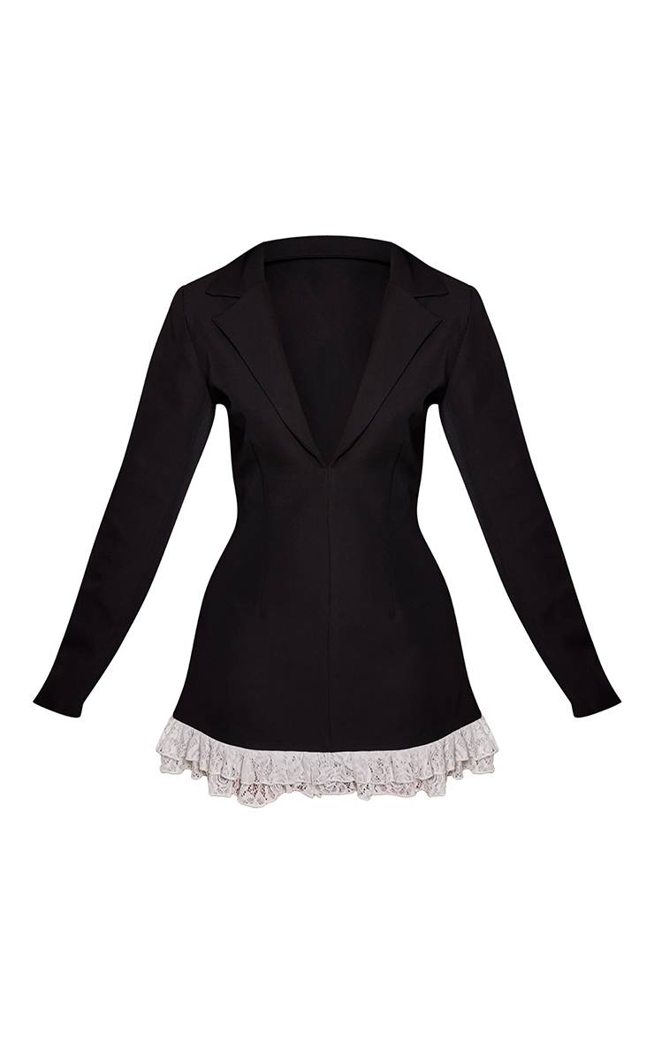 Noir Robe Blazer Ajustée En Tissu Tissé Avec Volants Contrastés