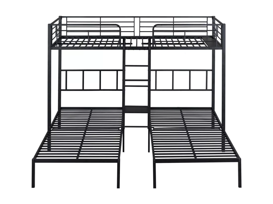 Lits superposés triple 3 x 90 x 200 cm avec échelle et table chevet pour enfant - métal - noir (sans matelas)