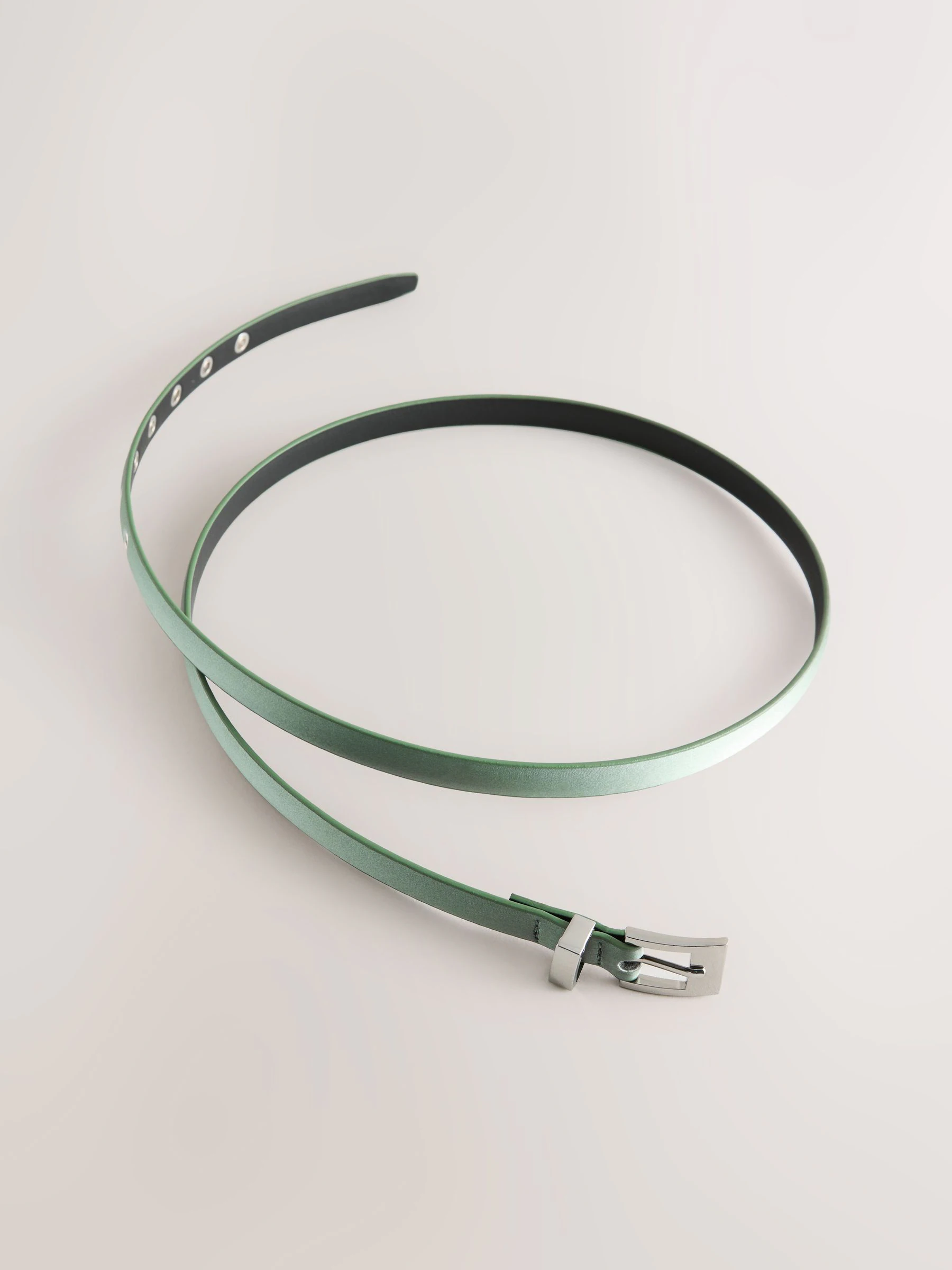 Grijs-groen - Satin Skinny Belt with Diamante Square Buckle