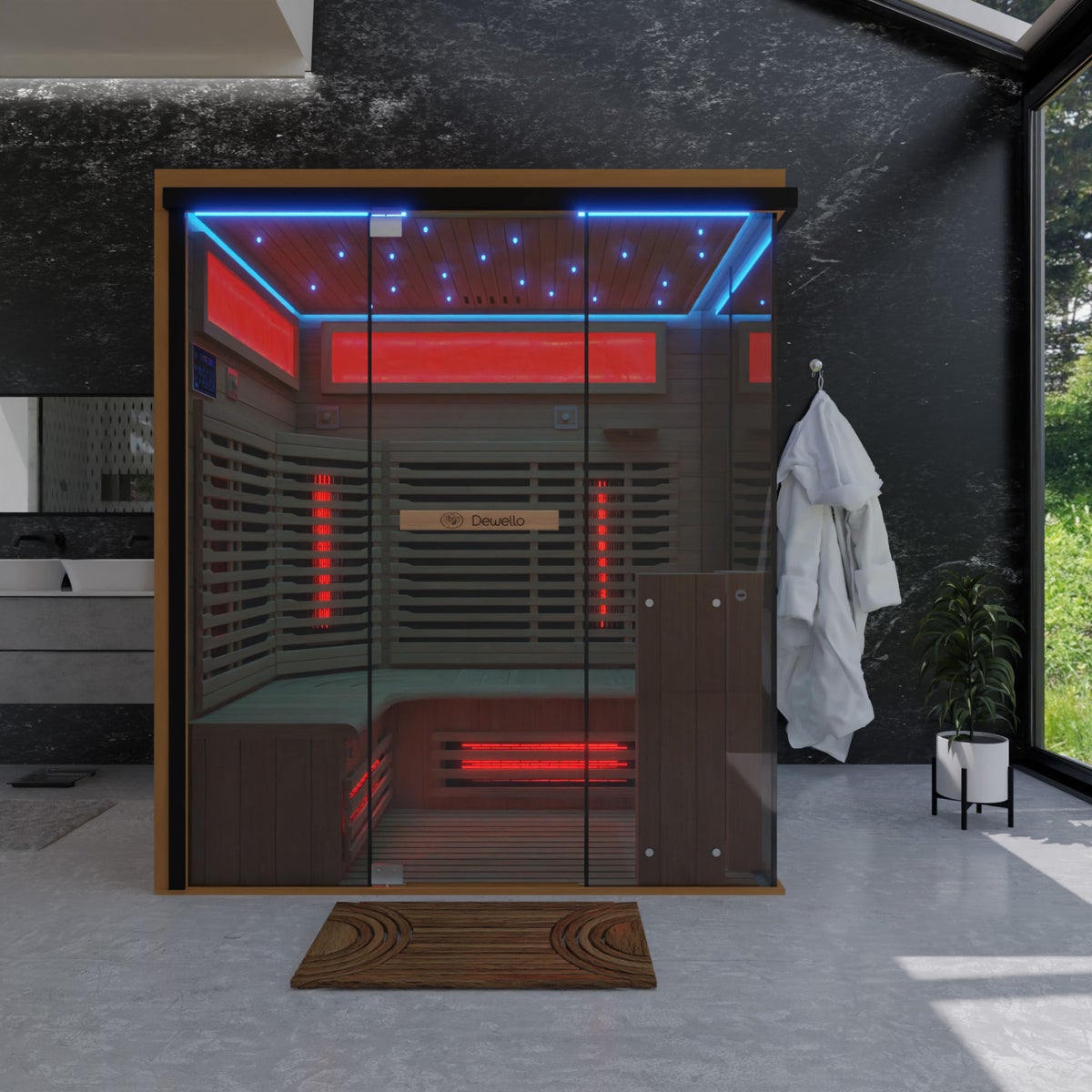 Dewello® Infraroodcabine Infraroodsauna KENORA 160cm x 120cm incl. 7 full spectrum emitters, 3 koolstof emitters, LED