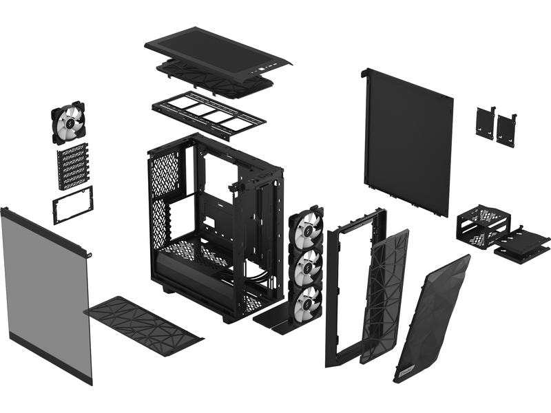Fractal Design PC-Gehäuse Meshify 2 Compact RGB Schwarz RGB-beleuchtetes Gehäuse mit rahmenloses Seitenfenster und mit einem eleganten Mesh-Design