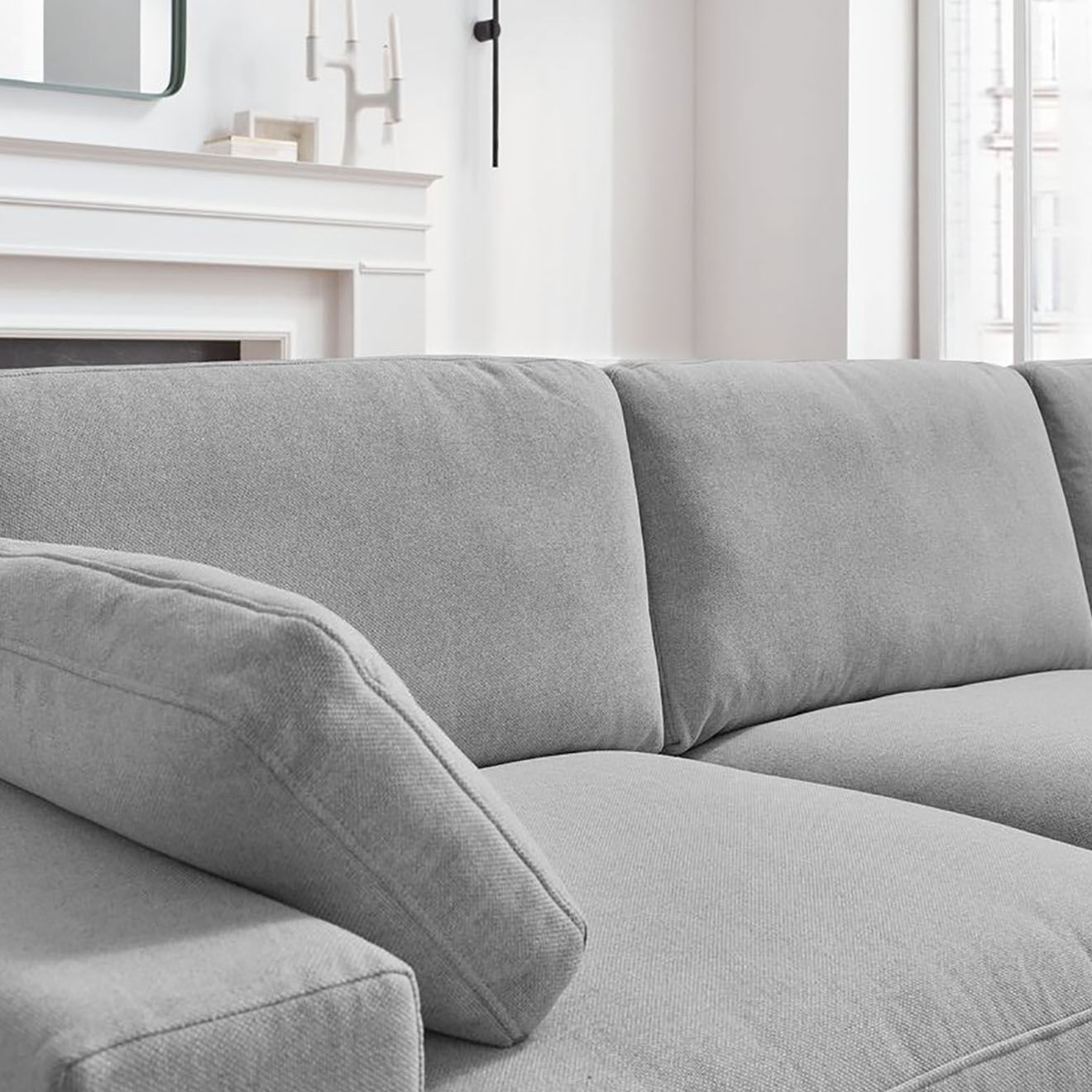 Bobochic Canapé droit fixe 4 places Belair gris clair - 280x93x80 cm