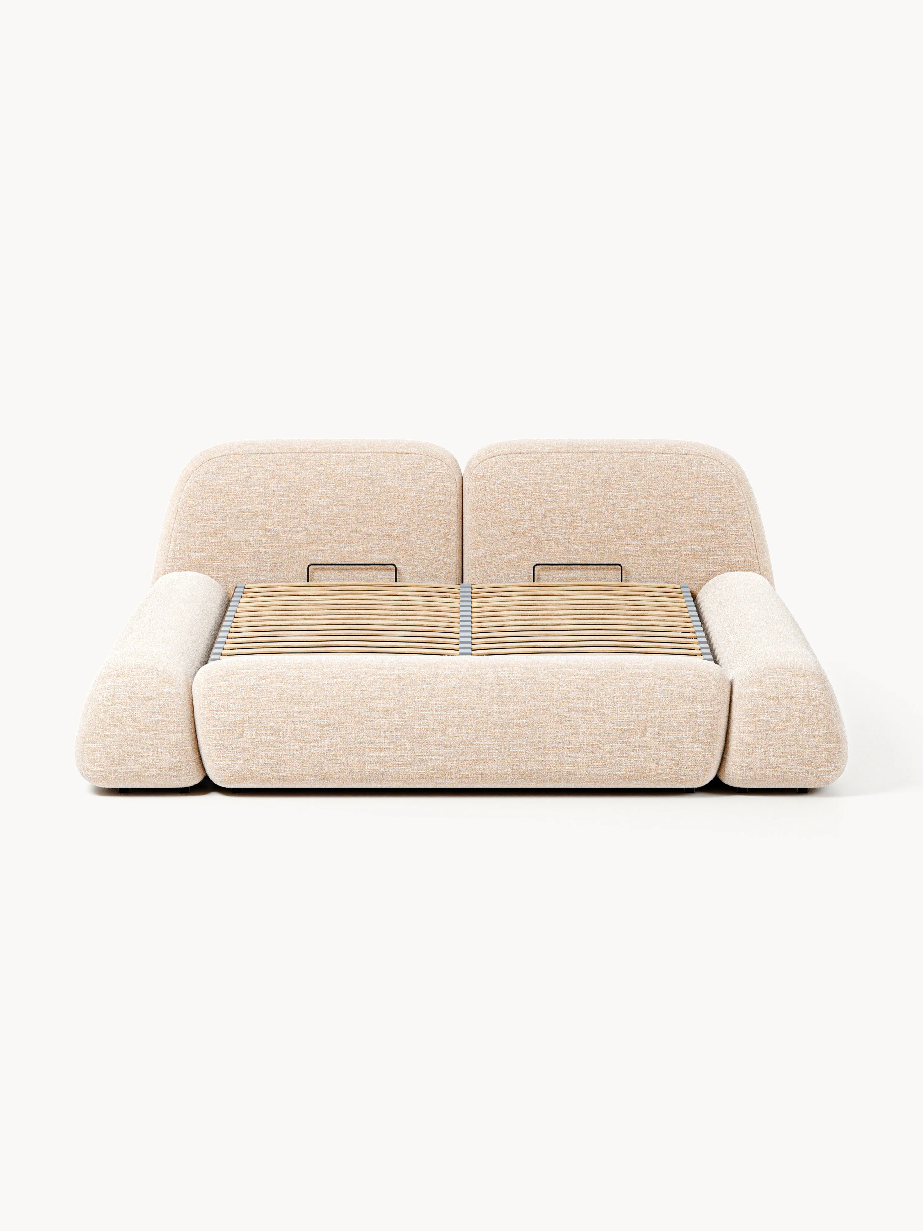 Bouclé gestoffeerd bed Wolke met opbergruimte