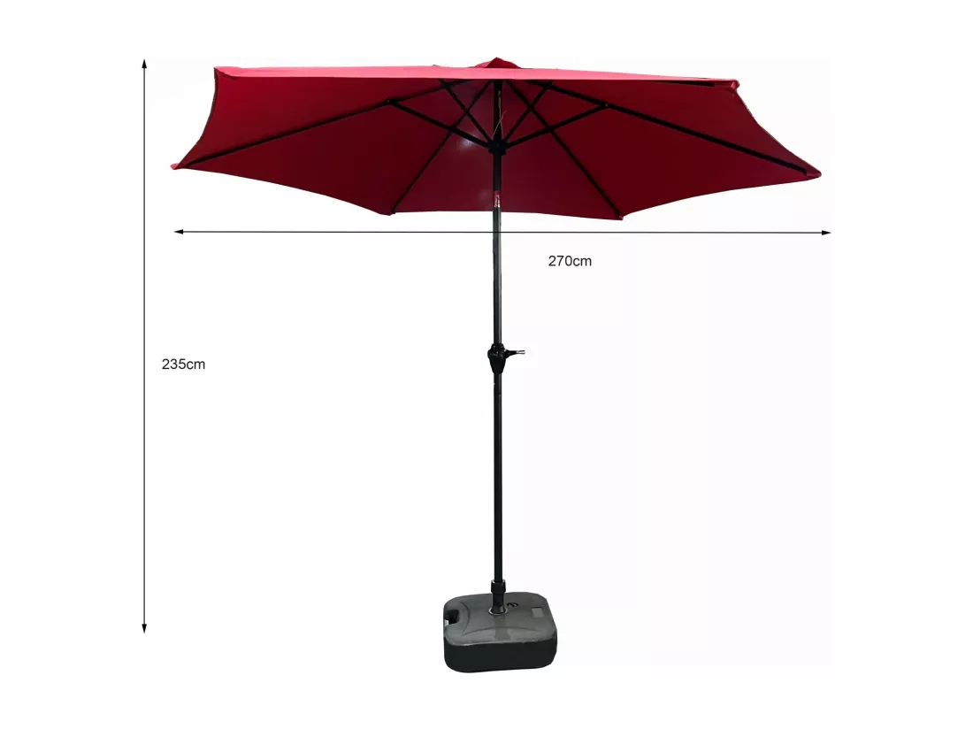 Parasol de jardin ORIENT avec inclinaison réglable en rouge, Poids 4,5 kg Dimensions L270 x l270 x H235 cm