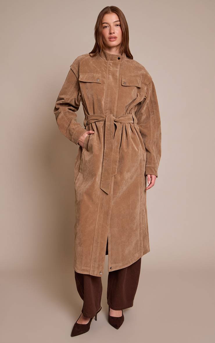 Marron Veste En Synthétique À Manches Ballon Et Patte De Boutonnage Dissimulée