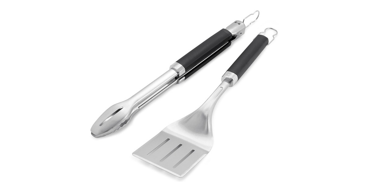 WeberPrecision barbecuetang- en spatelset grillbestek  (Roestvrij staal/zwart)