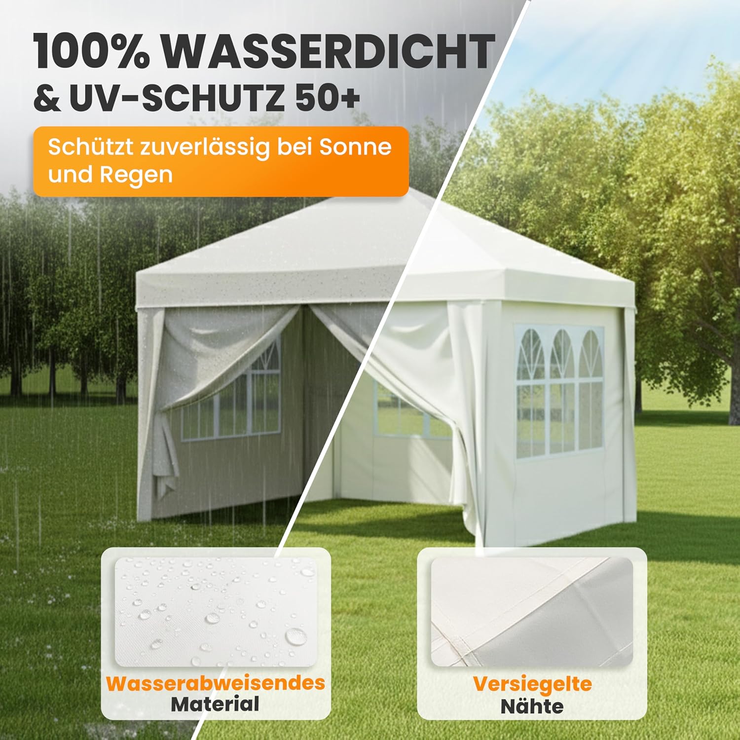 Pavillon 3x3 Wasserdicht Stabil Winterfest und UV 50+ Schutz - Faltpavillon mit Seitenwänden - Pop Up Zelt für Garten, Camping, Märkte - Gartenpavillon (Beige, 3x3m)