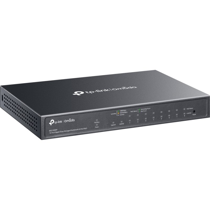 TP-Link Omada ES210GMP commutateur réseau Géré Gigabit Ethernet (10/100/1000) Connexion Ethernet, supportant l'alimentation via ce port (PoE) Noir